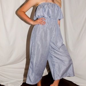 pinstriped strapless jumpsuit